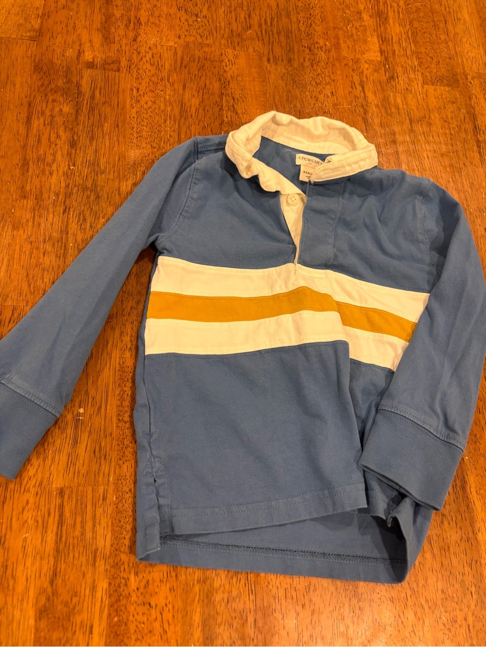 Crewcuts Blue Long-Sleeve Rugby Shirt with Yellow & White Stripes size xxs (2-3)